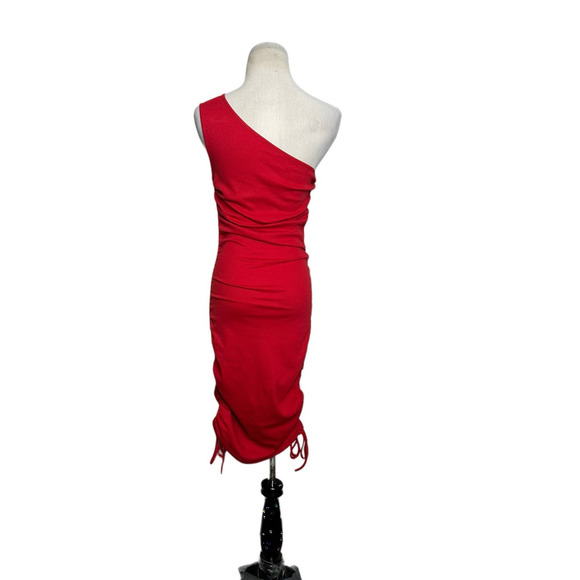 Shein red one shoulder ruched midi dress size 4 - Picture 2 of 12